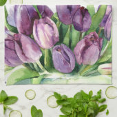 Lila Tulips Floral Wasserfarbmuster Handtuch (Gefaltet)