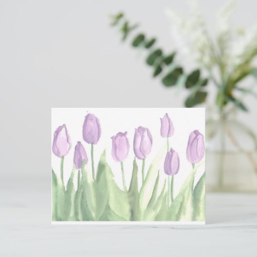 Lila Tulips Garden Wasserfarben Blume Postkarte (Stehend Vorderseite)