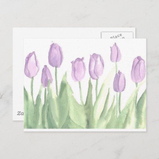 Lila Tulips Garden Wasserfarben Blume Postkarte (Vorne/Hinten)