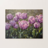 Lila Tulips Lush Blume Ölgemälde Puzzle (Horizontal)