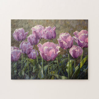 Lila Tulips Lush Blume Ölgemälde Puzzle