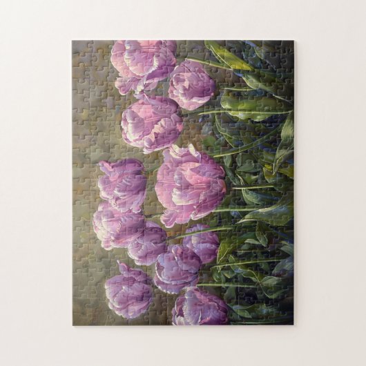 Lila Tulips Lush Blume Ölgemälde Puzzle (Vertikal)