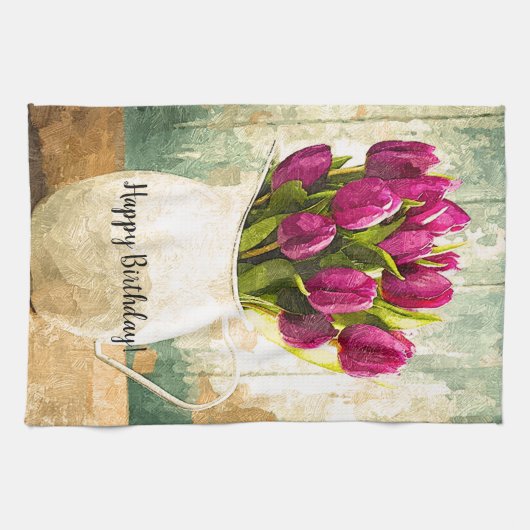 Lila Tulips, Spring Bouquet Geschirrtuch (Horizontal)