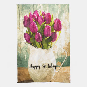 Lila Tulips, Spring Bouquet Geschirrtuch