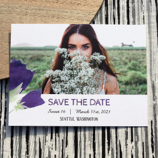 Lila Tulips Sweet 16 Save the Date Karte