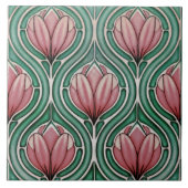 Lila Tulips Symmetrisches Muster Art Nouveau Fliese (Vorderseite)