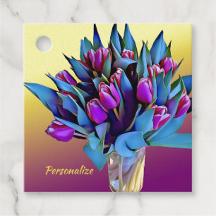 Lila Tulips Wasserfarbe personalisieren Geschenkanhänger