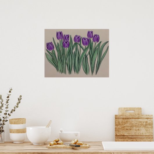 Lila Tulips Wasserfarben Blume Poster (Küche)