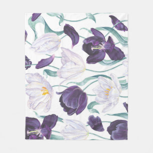 Lila Tulips: Weißer Vintager Realismus. Fleecedecke