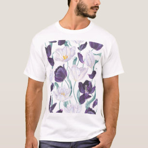 Lila Tulips: Weißer Vintager Realismus. T-Shirt