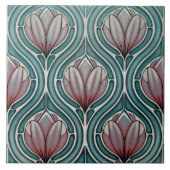 Lila Tulips zum blauen symmetrischen Jugendstil Fliese (Vorderseite)