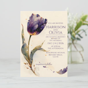 Lila Tulpe Aquarell Blumen Elegante Hochzeitseinla Einladung
