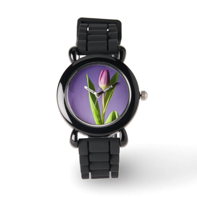 Lila Tulpe Armbanduhr (Vorderseite)
