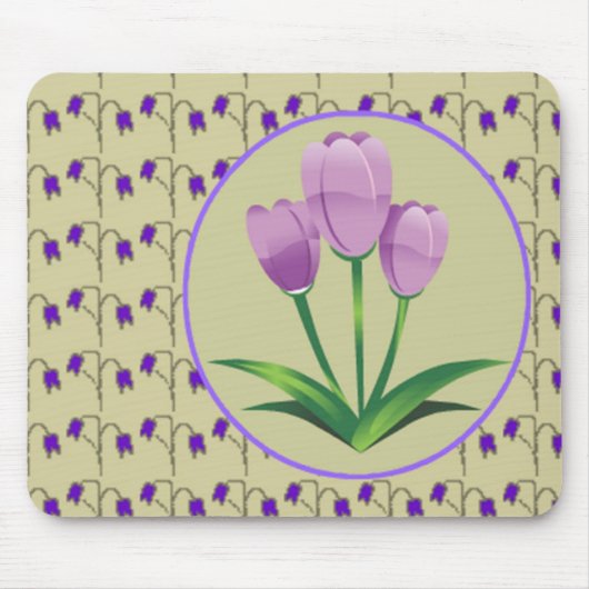 Lila Tulpe Blume Vintages Muster niedlich Mousepad (Vorne)