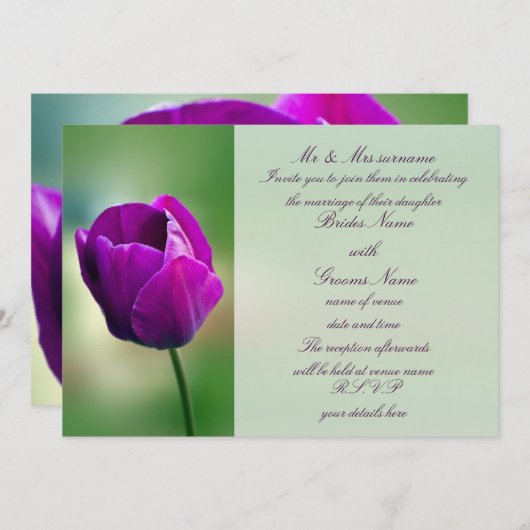 Lila Tulpe-Hochzeits-Einladung Einladung (Vorne/Hinten)