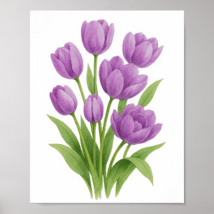 Lila Tulpen Aquarelldruck - Frühlingswanddekoratio Poster