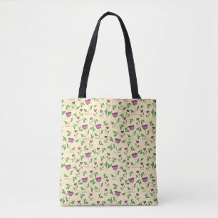 Lila Tulpen auf gelbem Hintergrund Tasche
