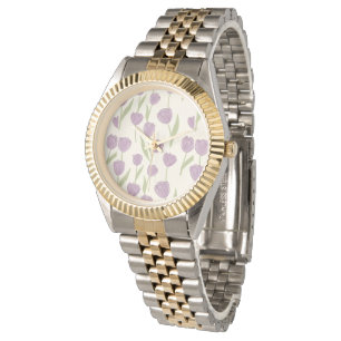Lila Tulpen-Blumenmuster Armbanduhr