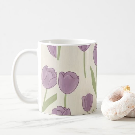 Lila Tulpen Blumenmuster Kaffeetasse (Mit Donut)