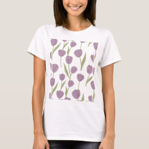 Lila Tulpen Blumenmuster T-Shirt