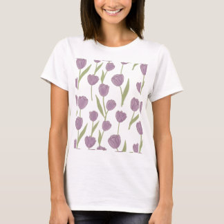 Lila Tulpen Blumenmuster T-Shirt
