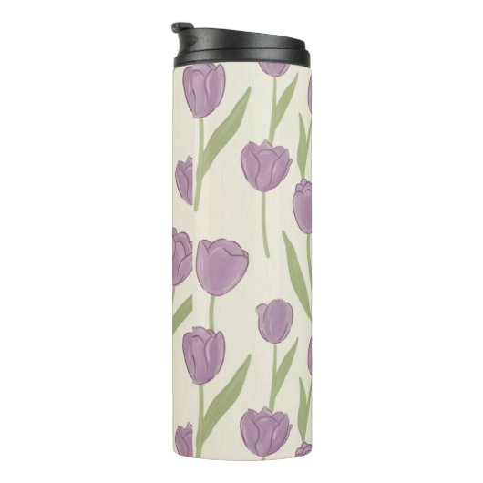 Lila Tulpen Blumenmuster Thermosbecher (Nach rechts gedreht)