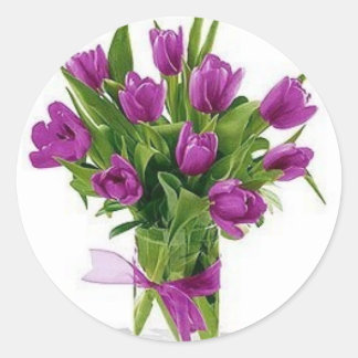 lila Tulpen in Vase Runder Aufkleber