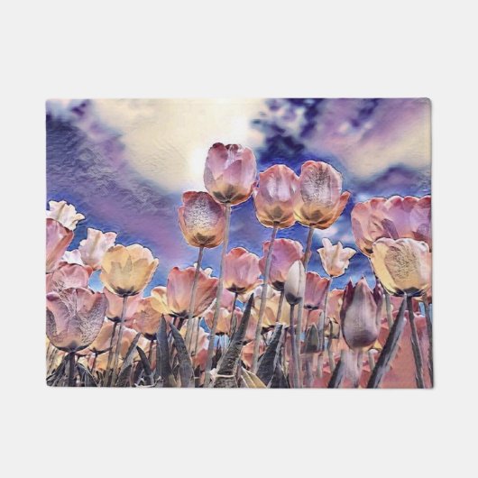 Lila Tulpen, pink und orange Fußmatte (Vorderseite)