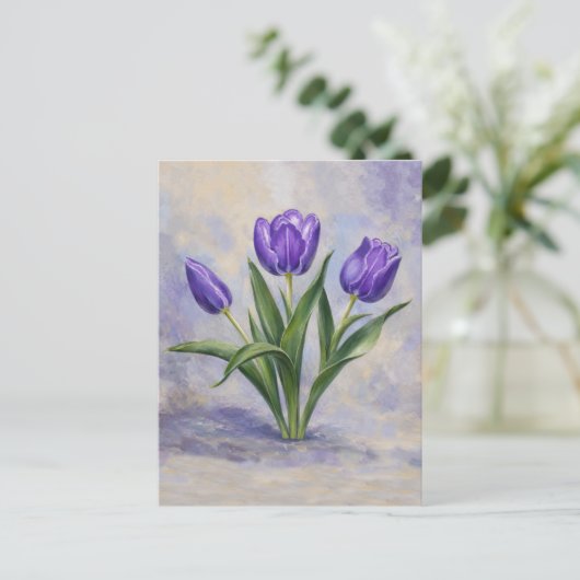 Lila Tulpen Postkarte (Stehend Vorderseite)