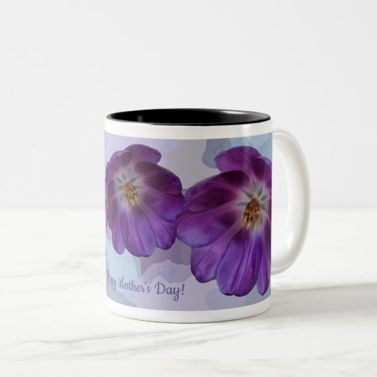 Lila Tulpen und benutzerdefinierte Text Zwei-Tone- Zweifarbige Tasse (VorderseiteRechts)