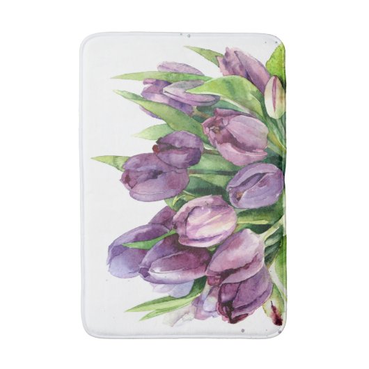Lila Tulpenblumenwatercolor-Muster Badematte (Vorderseite Vertikal)