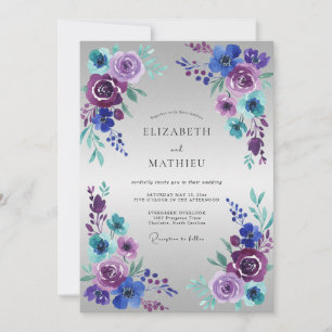 Lila Türkis Aquarell Romantische Hochzeit Einladung