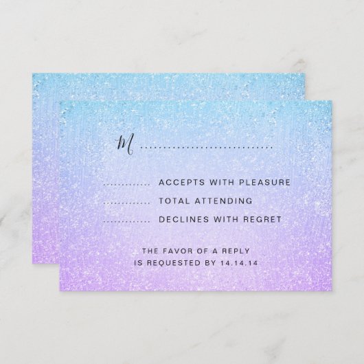 Lila & Türkis Bat Mitzvah Imitats Glitzer UAWG RSVP Karte (Vorne/Hinten)