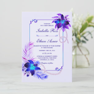 Lila Türkis Blau Orchidee Hochzeitseinladung Einladung