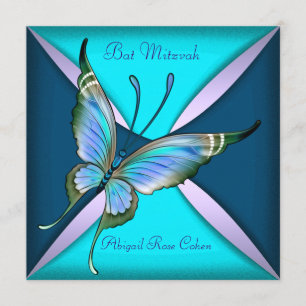 Lila Türkis Blau Schmetterling Bat Mitzvah Einladung