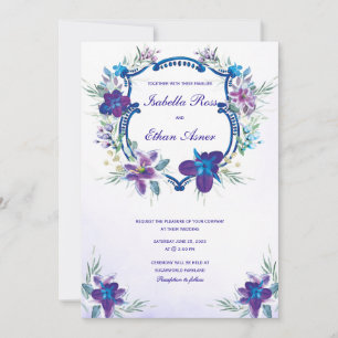 Lila Türkis Blaue Orchideen Hochzeitseinladung Einladung