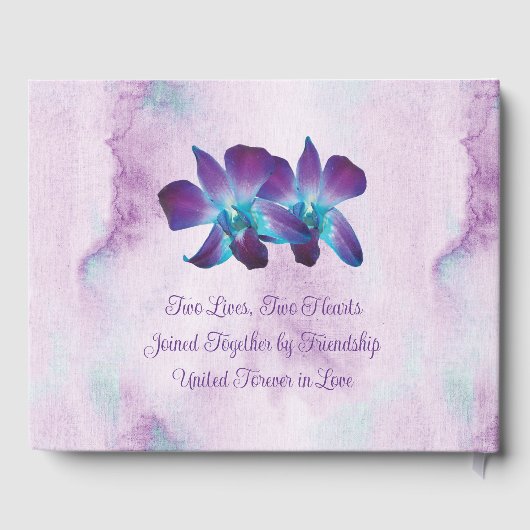 Lila Türkis Blue Dendrobium Orchid Wedding Gästebuch (Rückseite)