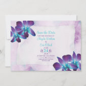 Lila Türkis Blue Dendrobium Orchid Wedding Save The Date (Vorderseite)