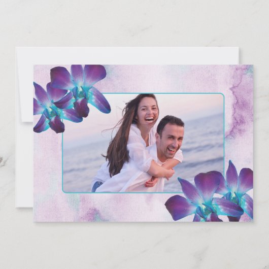 Lila Türkis Blue Dendrobium Orchid Wedding Save The Date (Rückseite)
