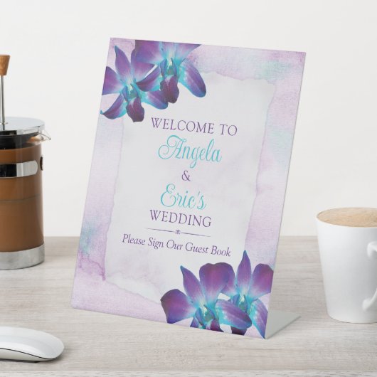 Lila Türkis Blue Dendrobium Orchid Wedding Sockelschild (In SItu)