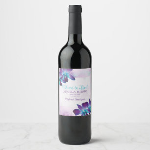 Lila Türkis Blue Dendrobium Orchid Wedding Weinetikett