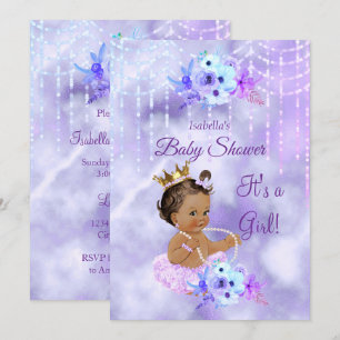 Lila Türkis Blumen Mädchen Baby Shower dunkle Brün Einladung