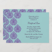 Lila-Türkis-Damast-Probe-Abendessen Einladung (Vorne/Hinten)