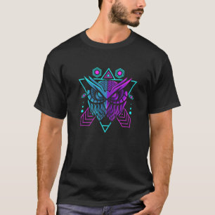 Lila Türkis Eule mit dreieckiger geometrischer Syn T-Shirt