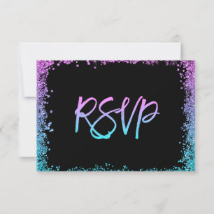 Lila Türkis Faux Glitter RSVP Karte