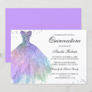 Lila Türkis Funkeln Kleid Quinceanera Einladung
