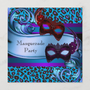 Lila Türkis Leopard Masken Sweet 16 Masquerade Einladung