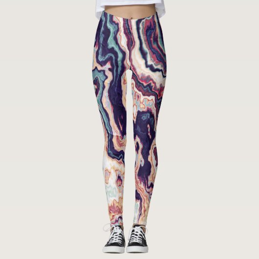 Lila Türkis Marmor Geode Fusion Leggings (Vorderseite)