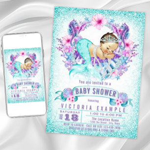 Lila Türkis Meerjungfrau Baby Shower Einladungen