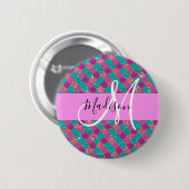 Lila Türkis Meerjungfrau Glitter Funkeln Monogramm Button (Vorne & Hinten)
